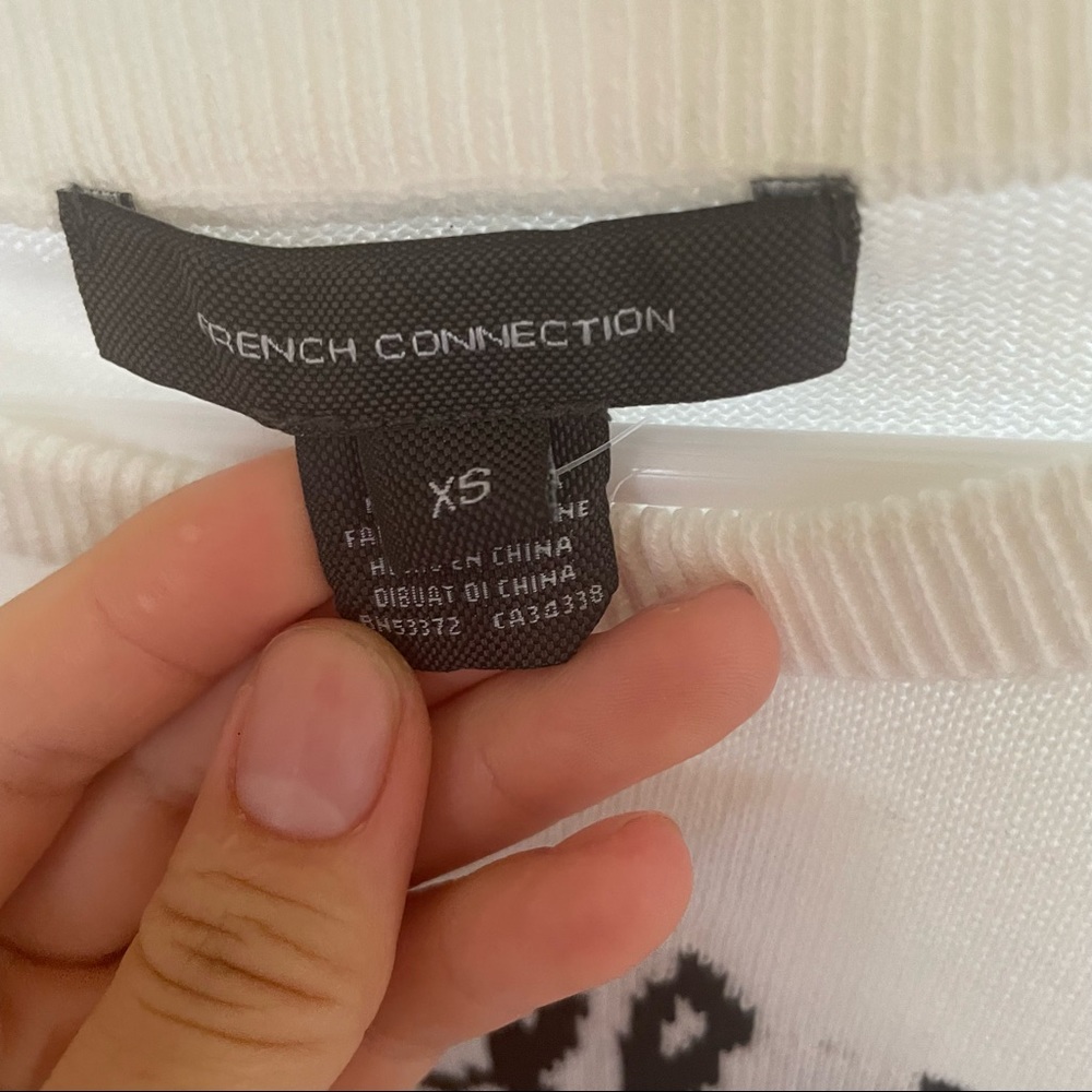 Le Bulldog French Connection white long sleeve knit sweater 100% cotton - Picture 3 of 4